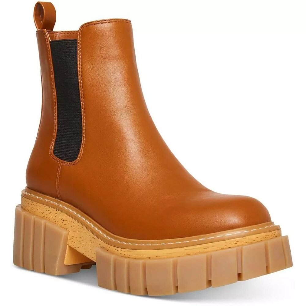 Madden Girl Women's Pheobee Leather Chelsea Boot In Cognac Paris Size 5.5